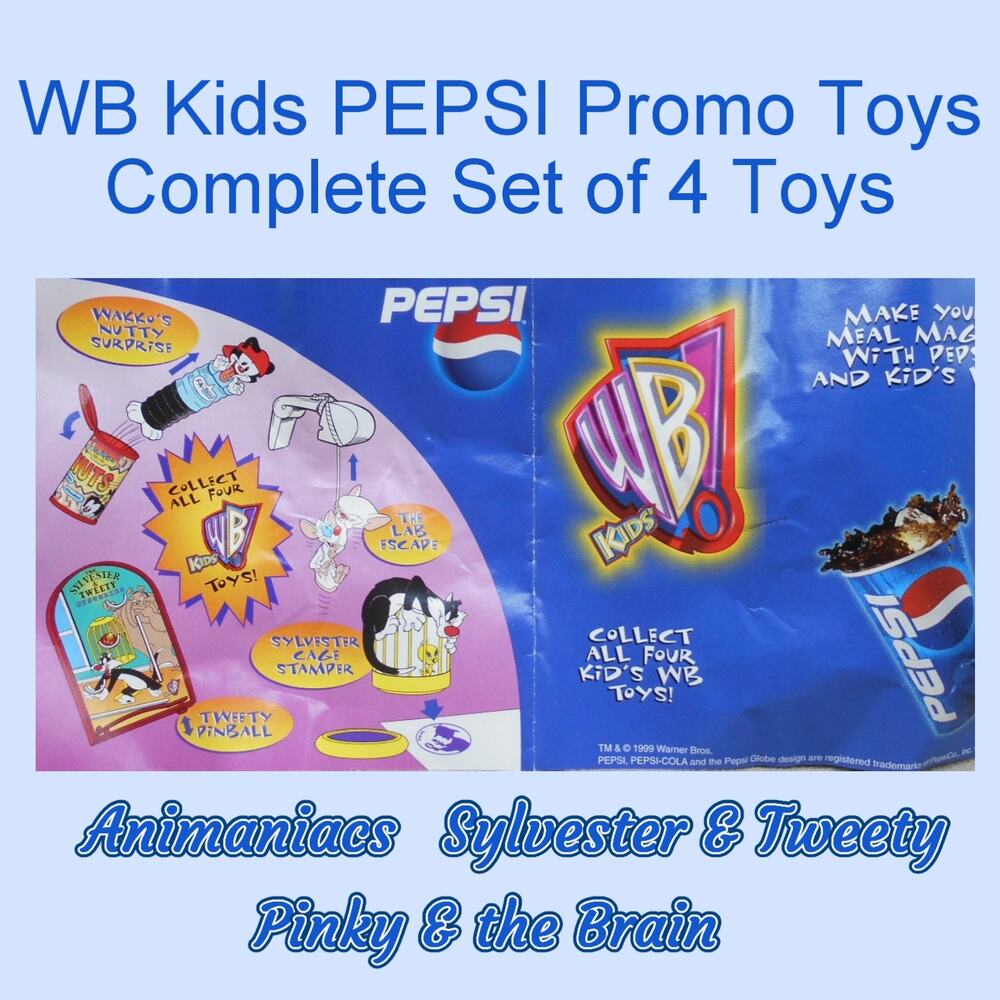 WB Kids Pepsi Animaniacs & Looney Tunes Promo Complete Set of 4 Toys RARE